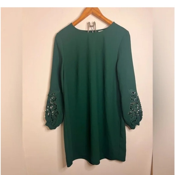 H&M SZ 2 Green Lace Sleeve Dress - Picture 2 of 13